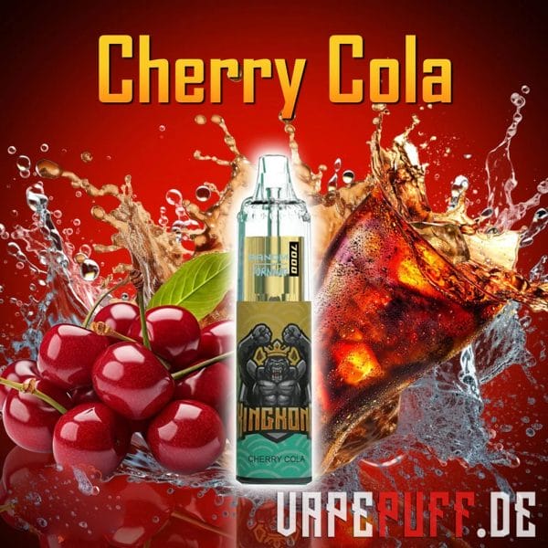 En sprudlende Cherry Cola vape-smag fra Randm Tornado 7000, med saftige kirsebær og et stænk cola med mousserende effekter.